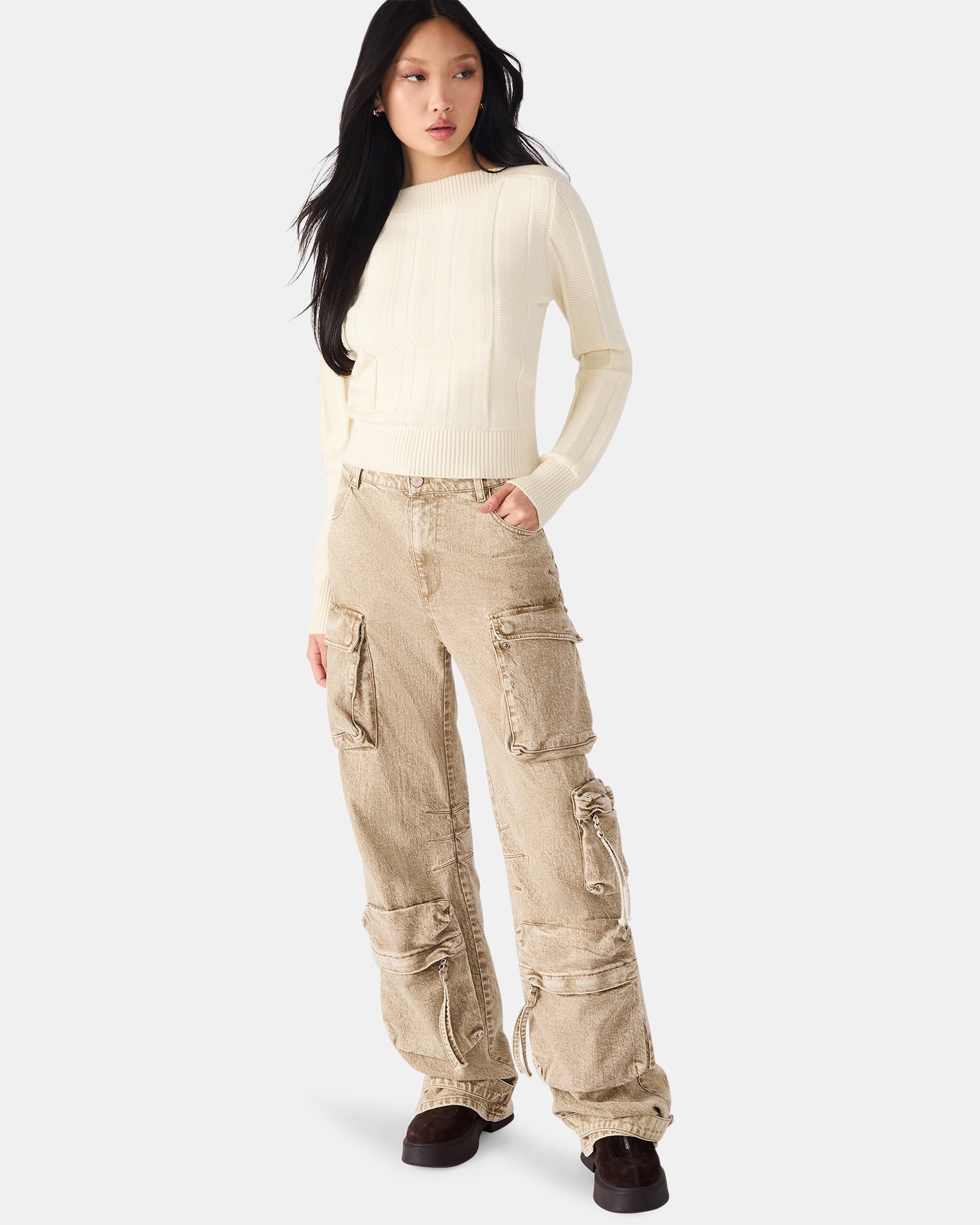 SERRA SWEATER WHITE - Clothing - Steve Madden Canada