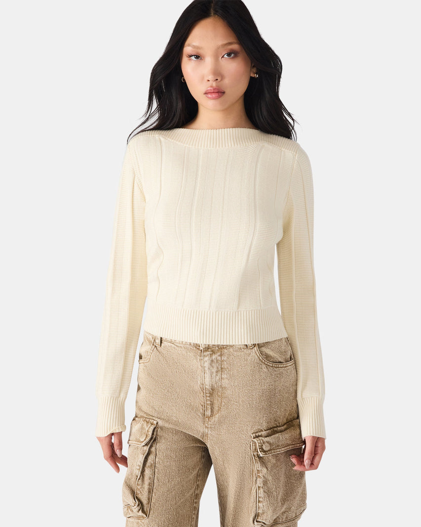 SERRA SWEATER WHITE - Clothing - Steve Madden Canada