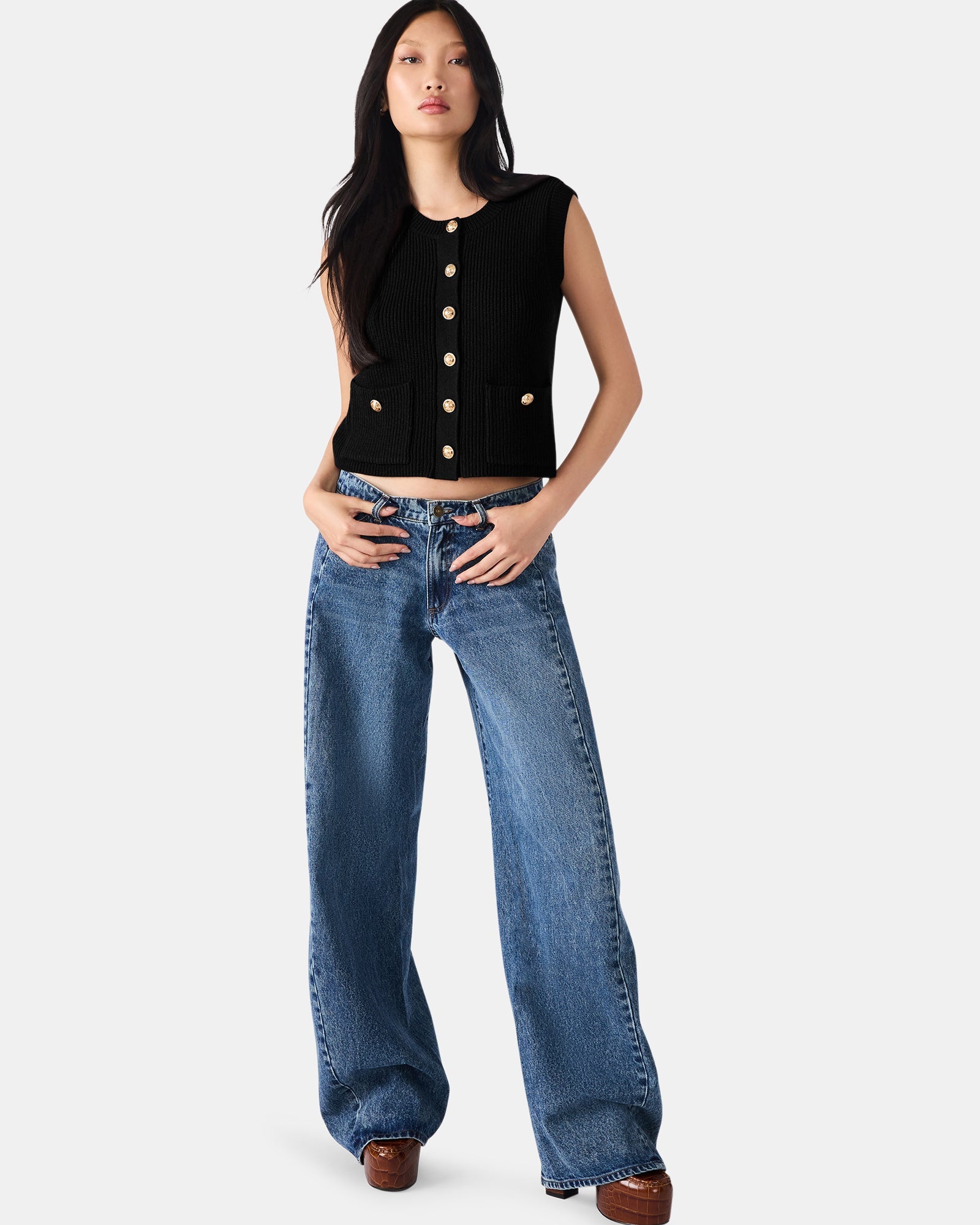 ALIYA SWEATER VEST BLACK - Clothing - Steve Madden Canada
