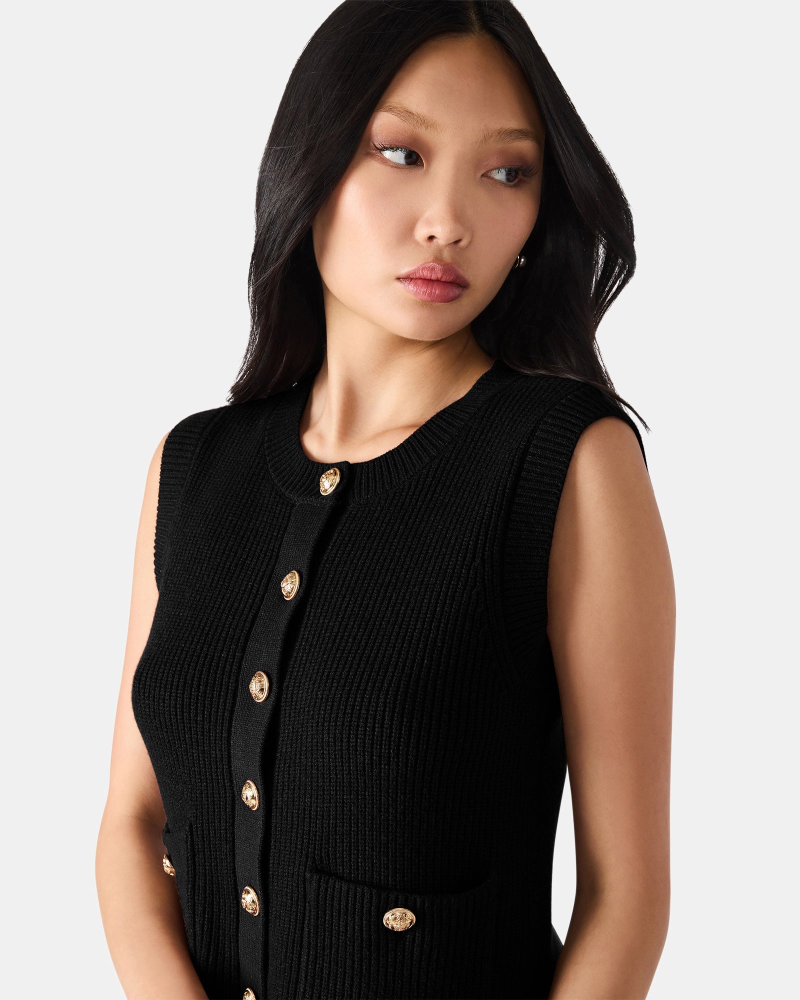 ALIYA SWEATER VEST BLACK - Clothing - Steve Madden Canada