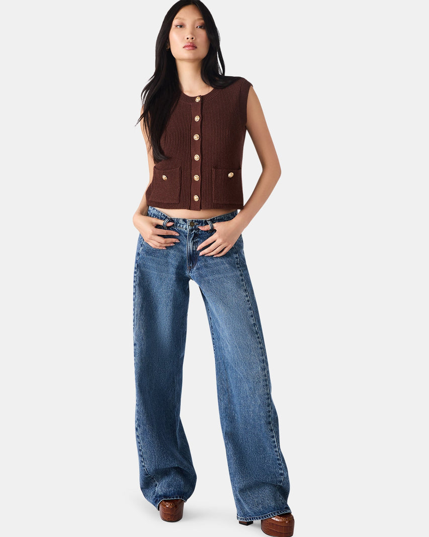 ALIYA SWEATER VEST BROWN - Clothing - Steve Madden Canada