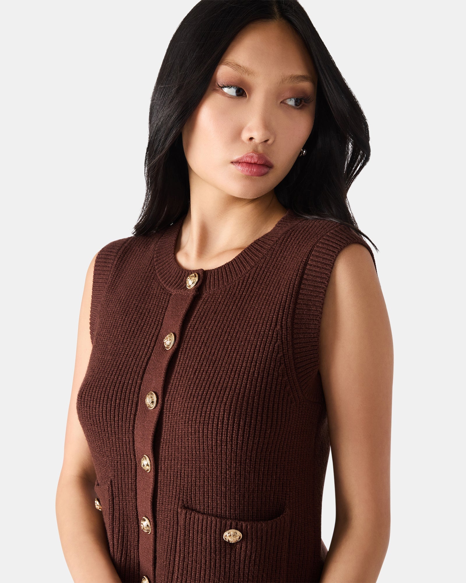 ALIYA SWEATER VEST BROWN - Clothing - Steve Madden Canada