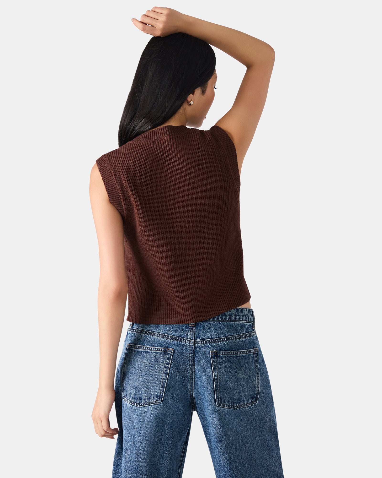ALIYA SWEATER VEST BROWN - Clothing - Steve Madden Canada