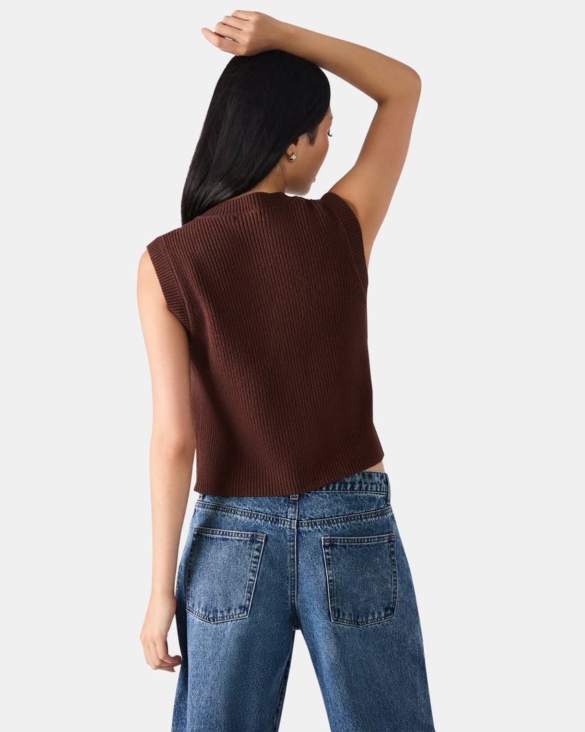 ALIYA SWEATER VEST BROWN - Clothing - Steve Madden Canada