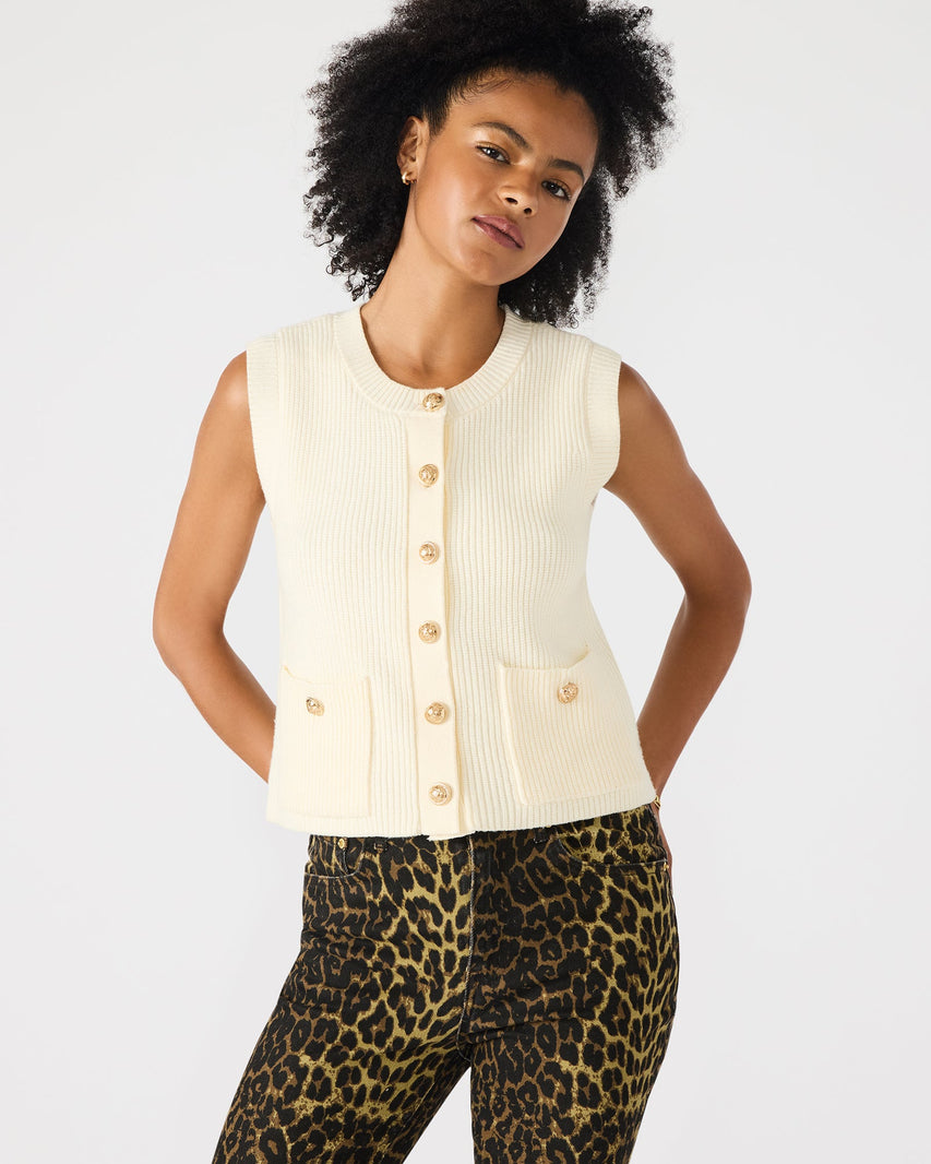 ALIYA SWEATER VEST CREAM - Clothing - Steve Madden Canada