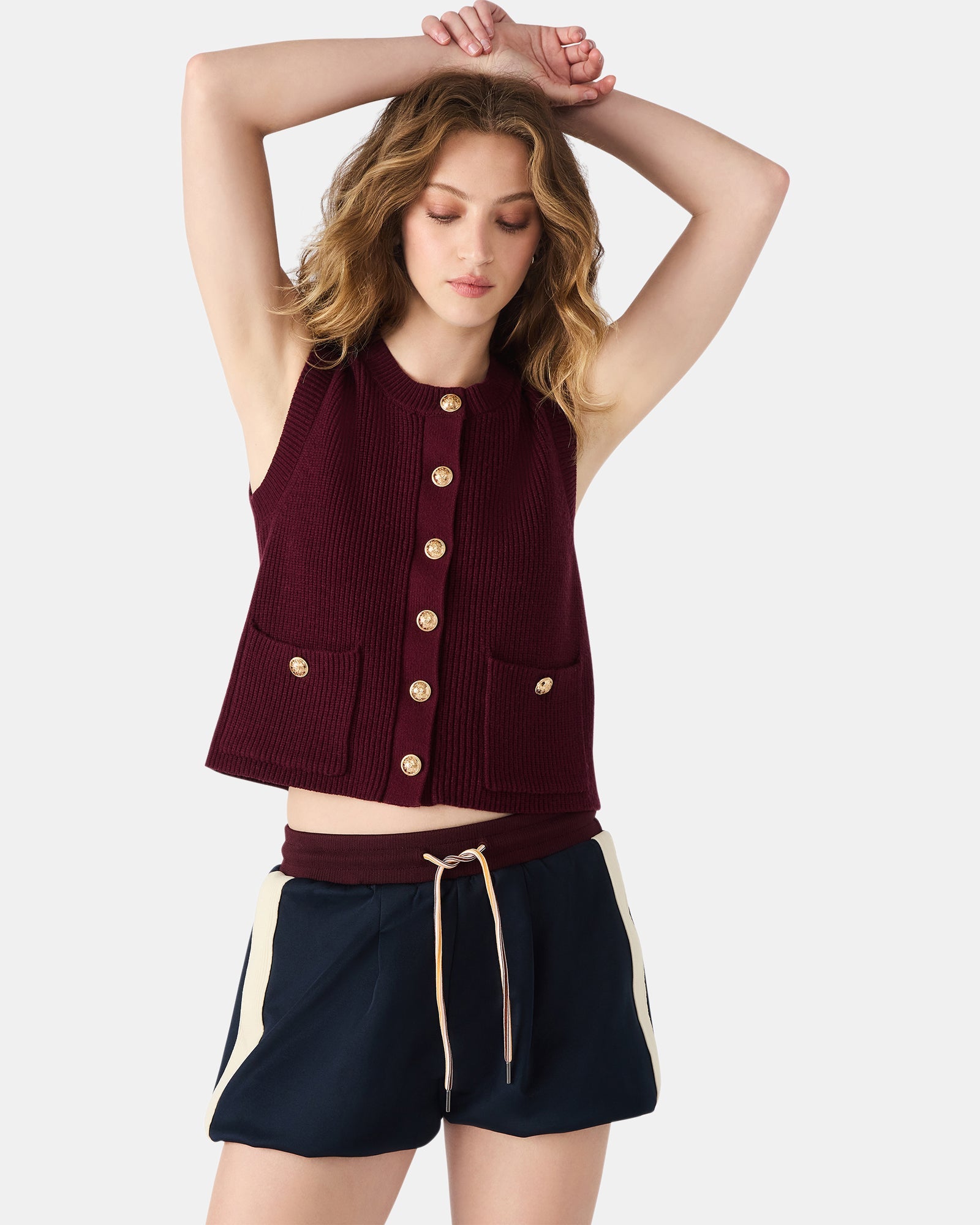 ALIYA SWEATER VEST WINE - Clothing - Steve Madden Canada