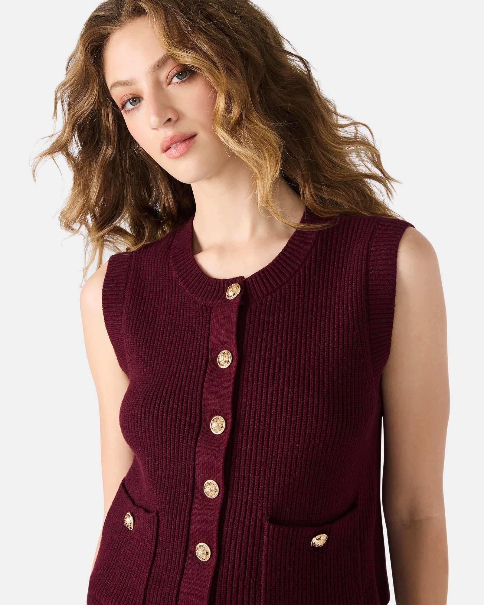 ALIYA SWEATER VEST WINE - Clothing - Steve Madden Canada