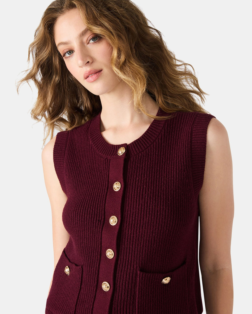 ALIYA SWEATER VEST WINE - Clothing - Steve Madden Canada