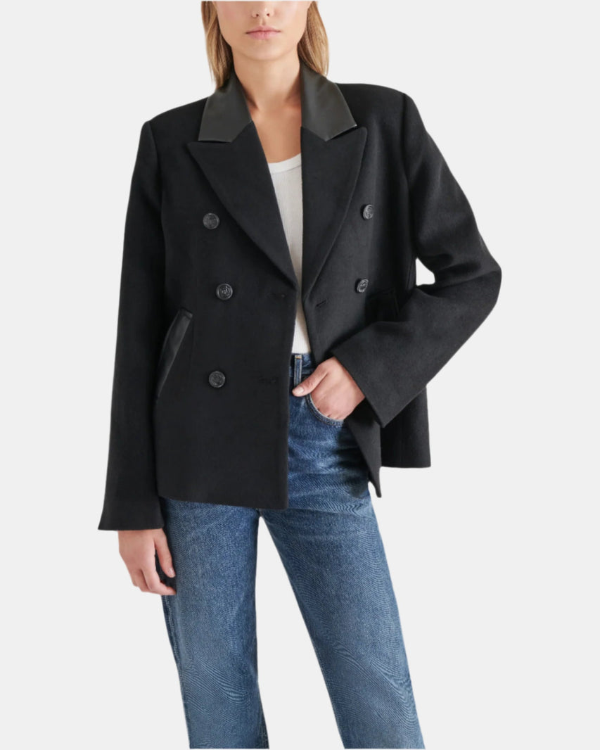 DOUBLE BREASTED PEACOAT BLACK - Clothing - Steve Madden Canada