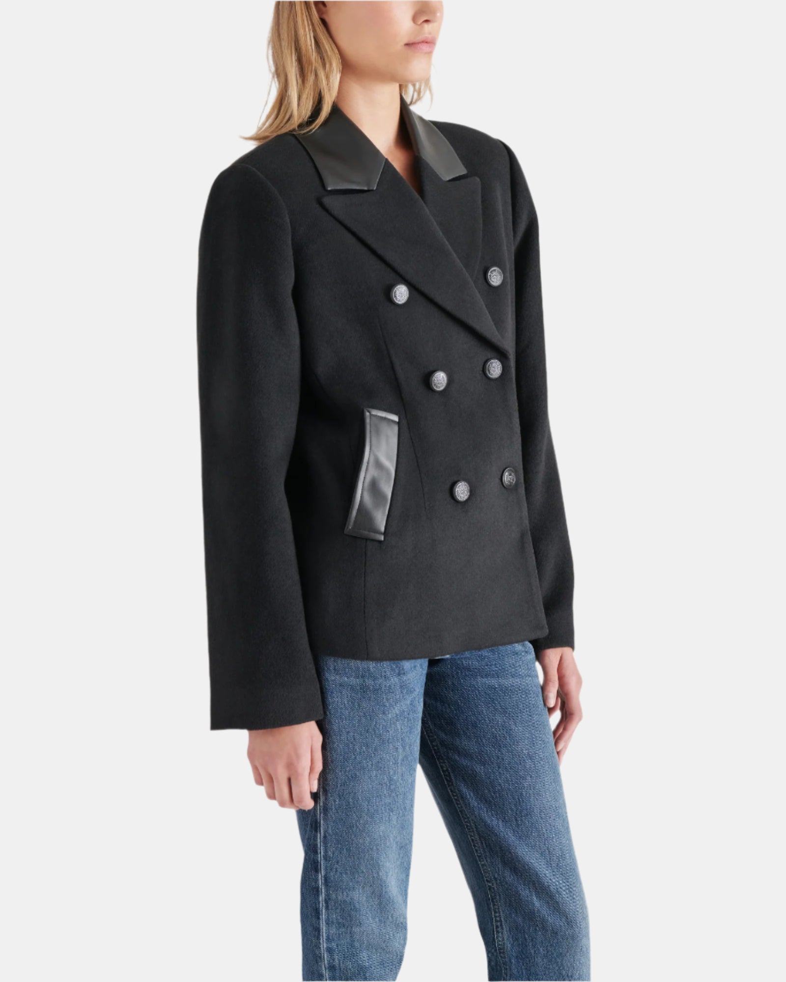 DOUBLE BREASTED PEACOAT BLACK - Clothing - Steve Madden Canada