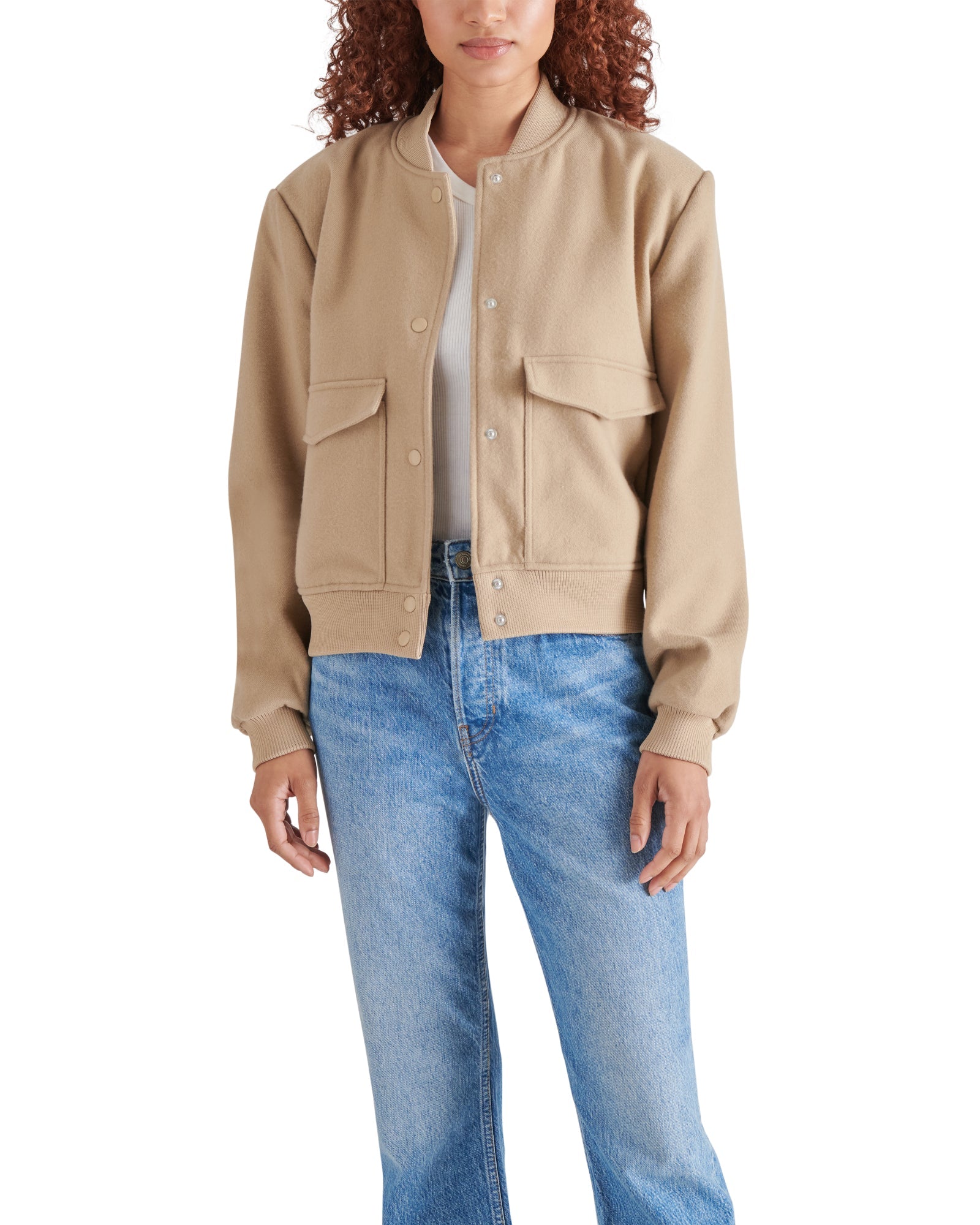 BOXY CUT BOMBER BEIGE - Clothing - Steve Madden Canada