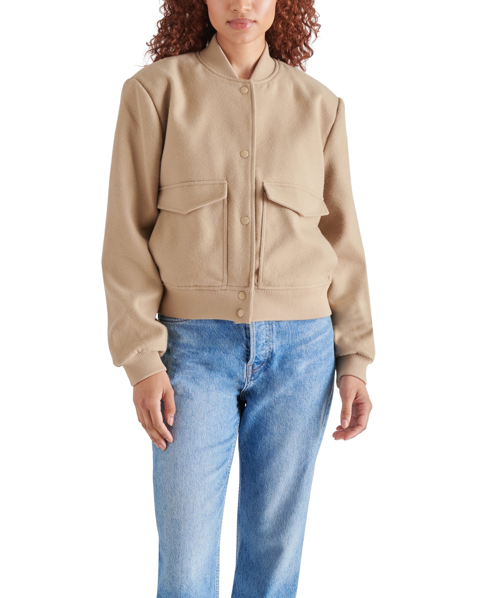 BOXY CUT BOMBER BEIGE - Clothing - Steve Madden Canada