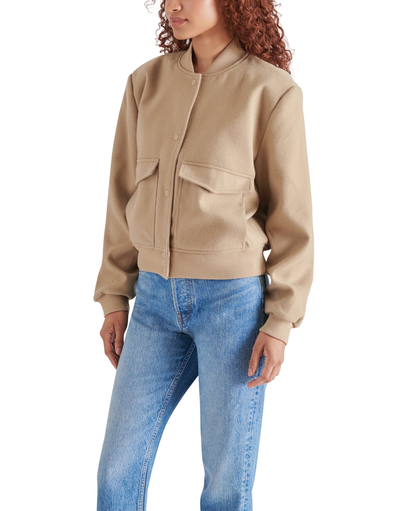 BOXY CUT BOMBER BEIGE - Clothing - Steve Madden Canada