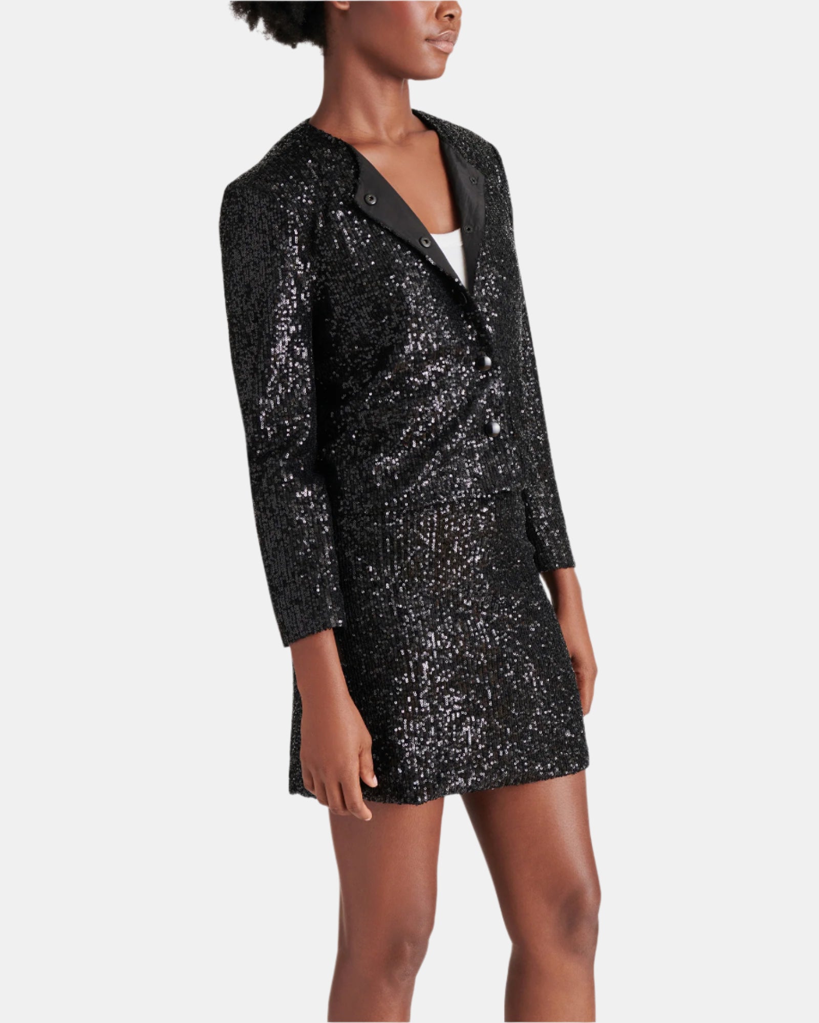 CROPPED SEQUIN JACKET BLACK - Clothing - Steve Madden Canada