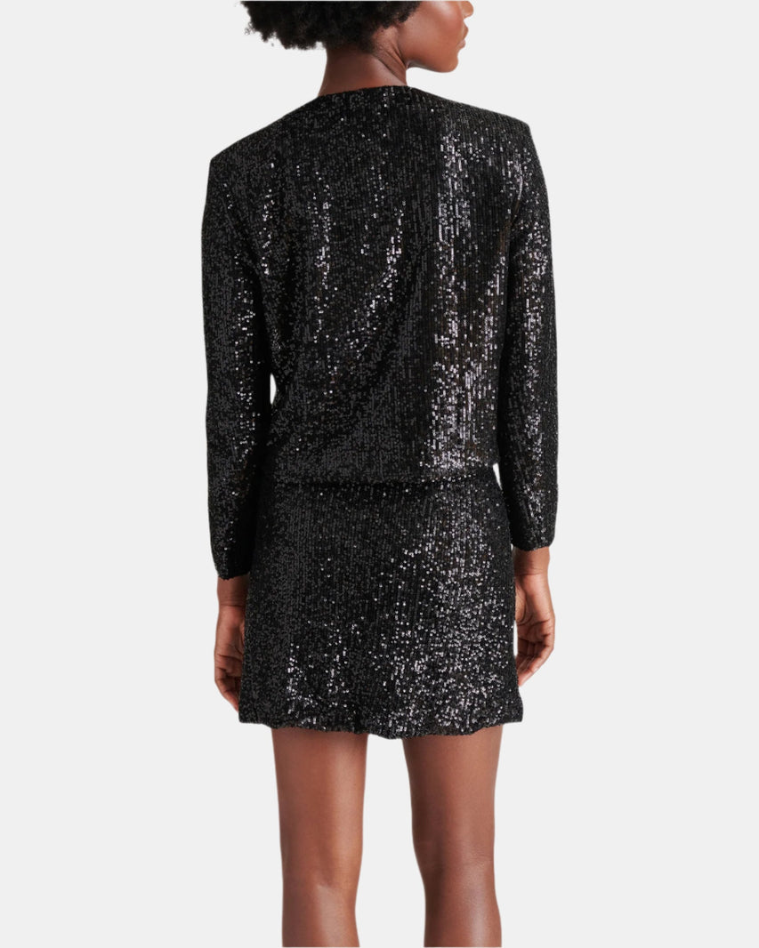 CROPPED SEQUIN JACKET BLACK - Clothing - Steve Madden Canada