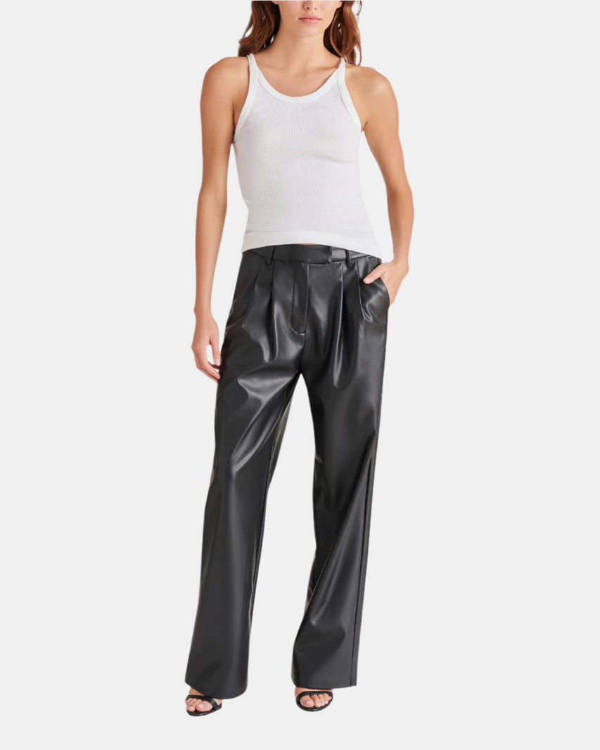 VEGAN LEATHER HIGH RISE TROUSER PANTS BLACK - Clothing - Steve Madden Canada