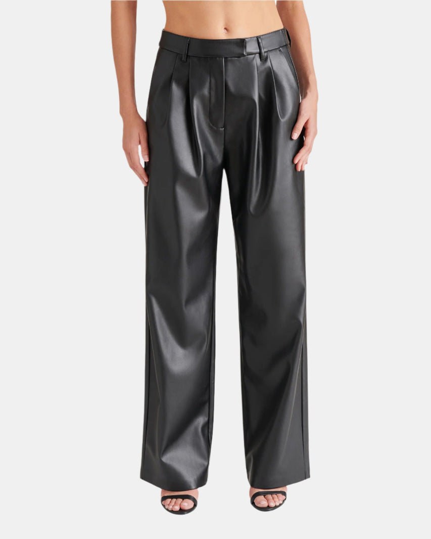 VEGAN LEATHER HIGH RISE TROUSER PANTS BLACK - Clothing - Steve Madden Canada