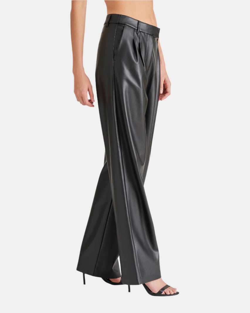 VEGAN LEATHER HIGH RISE TROUSER PANTS BLACK - Clothing - Steve Madden Canada