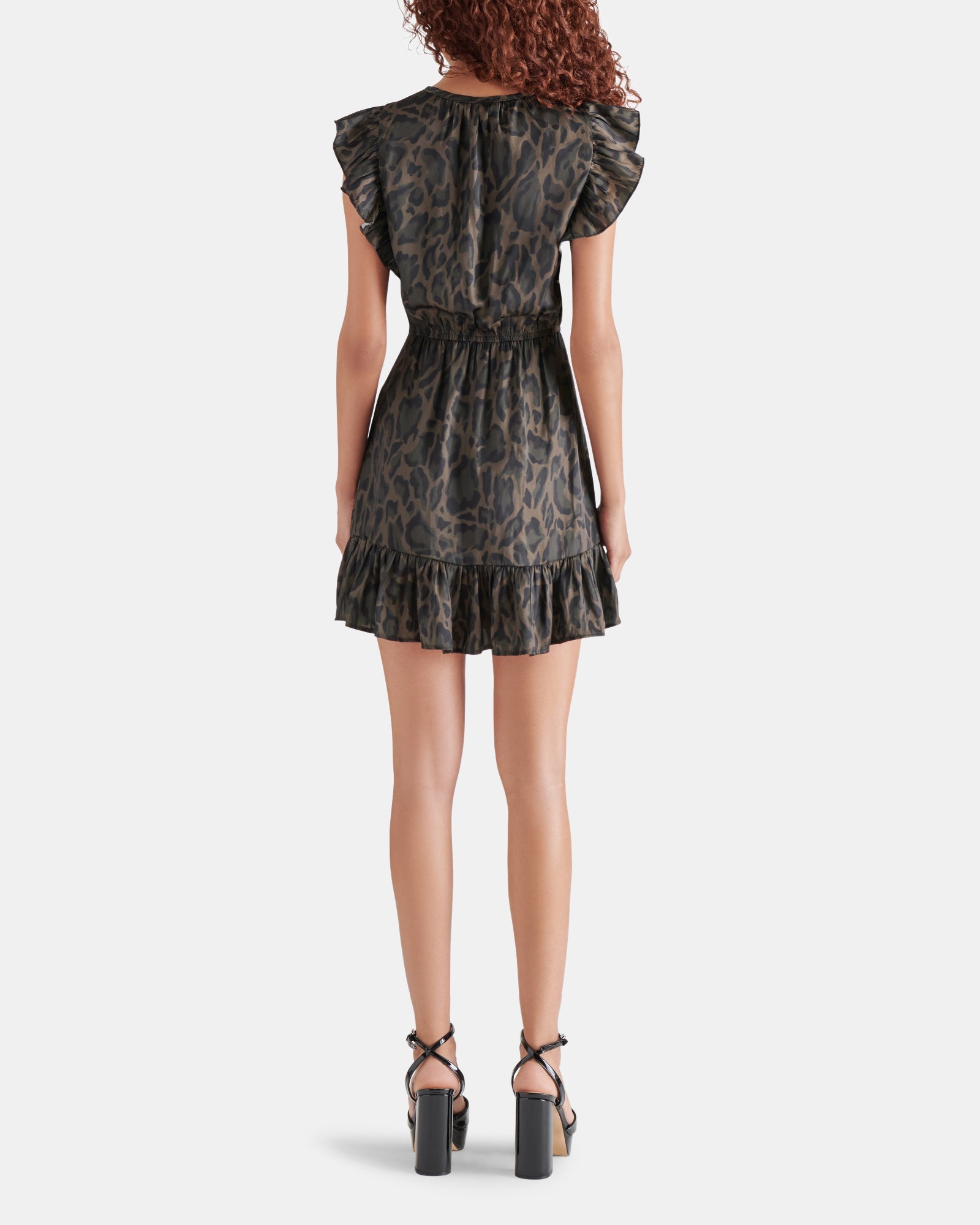 WASHED SATIN NOTCH NECK MINI DRESS GREEN MULTI - Clothing - Steve Madden Canada