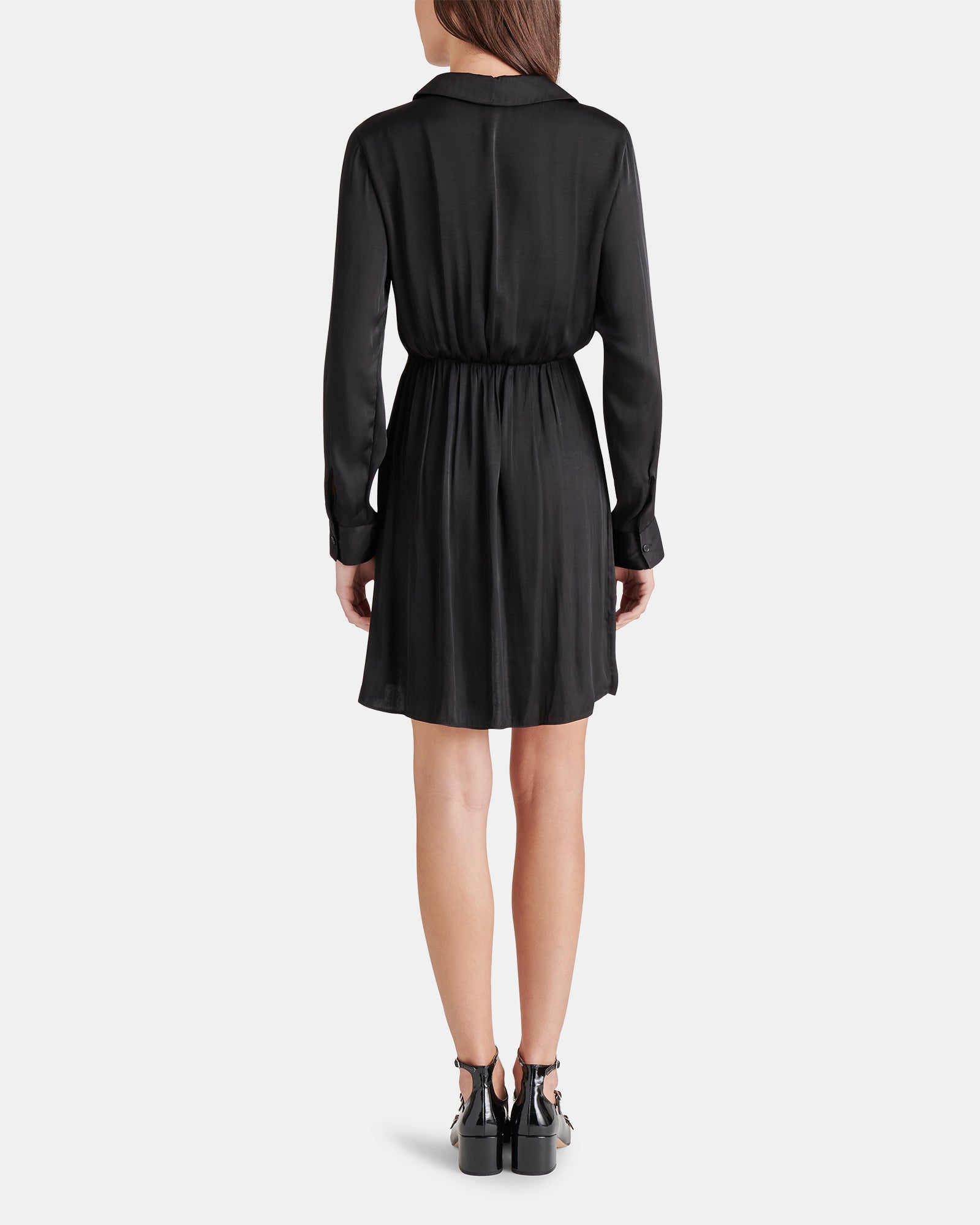 WASHED SATIN FAUX WRAP DRESS BLACK - Clothing - Steve Madden Canada