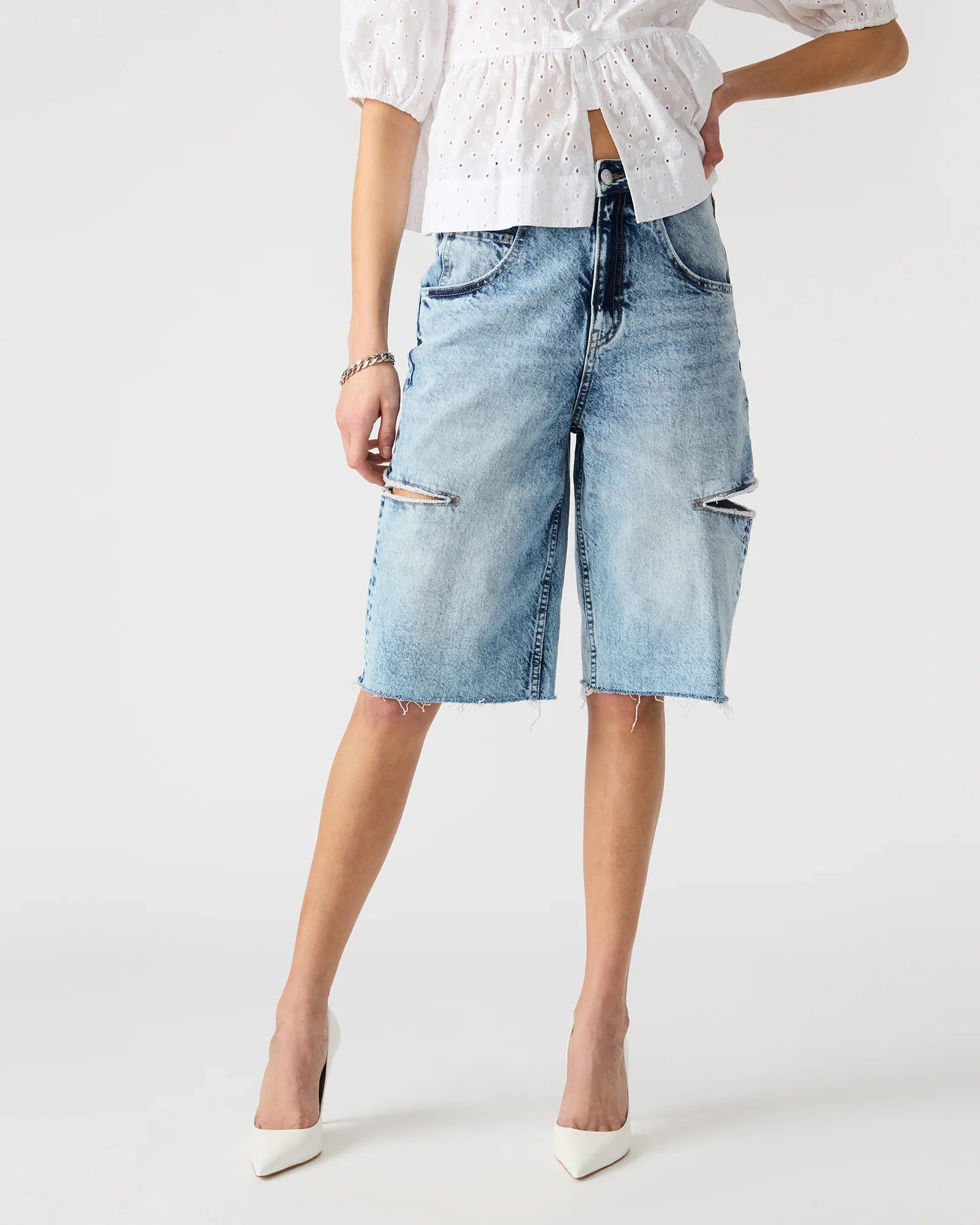 THE SLIT BARREL SHORT BLUE - Clothing - Steve Madden Canada