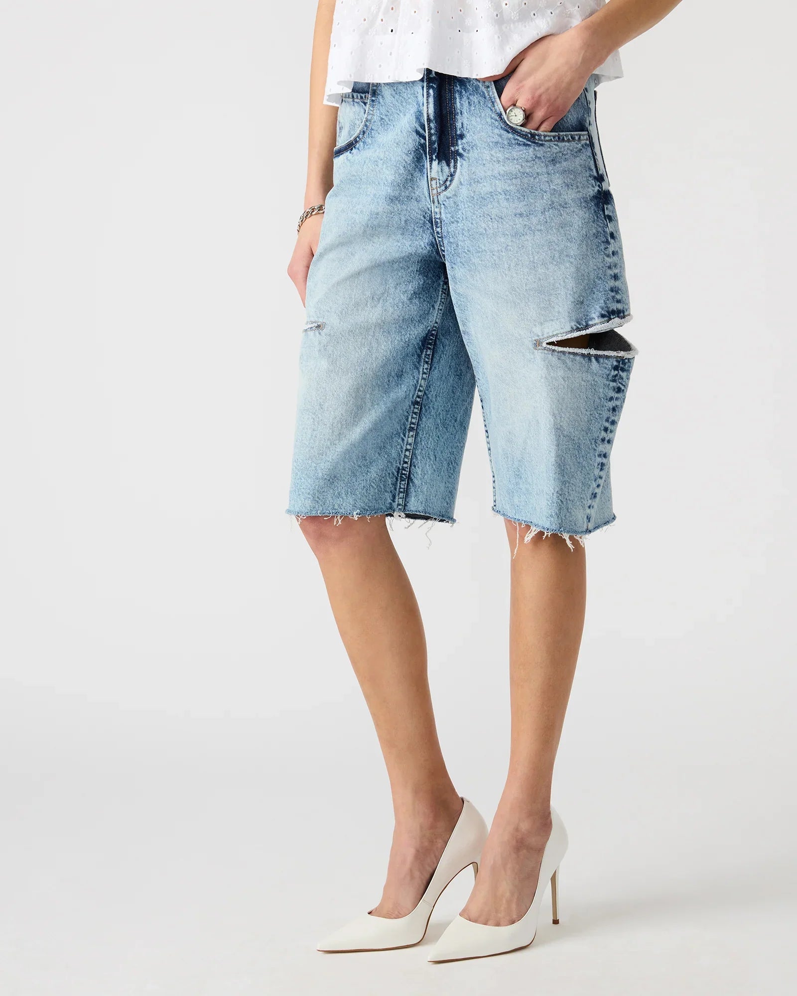 THE SLIT BARREL SHORT BLUE - Clothing - Steve Madden Canada