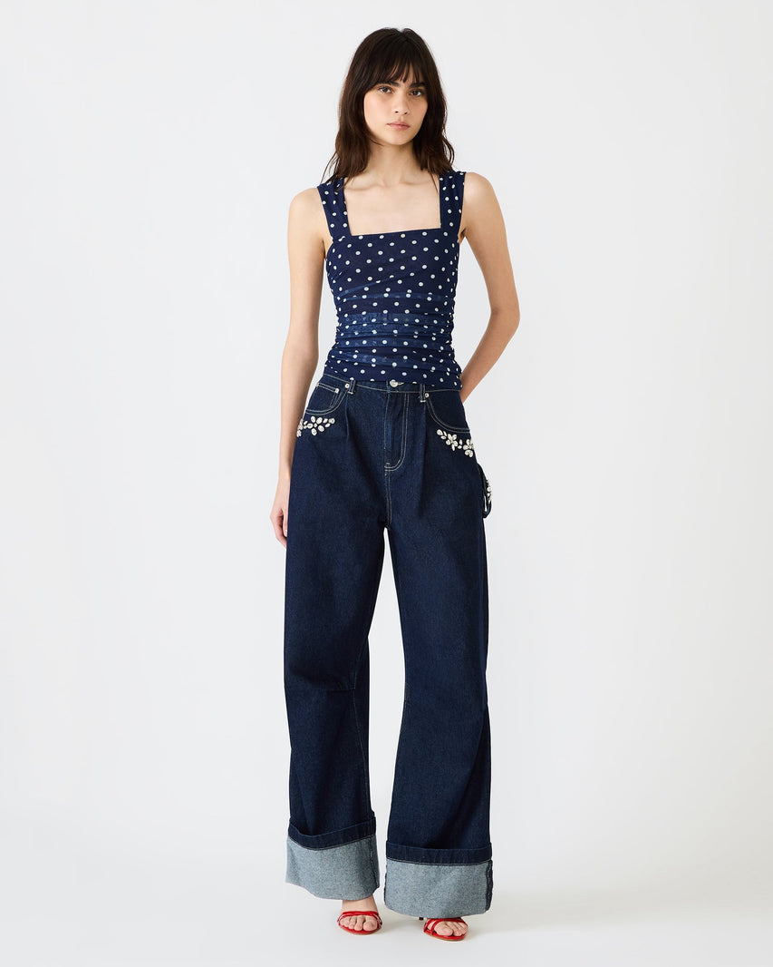 RORRY POLKA DOT KNIT TOP BLUE EXOTIC - Clothing - Steve Madden Canada