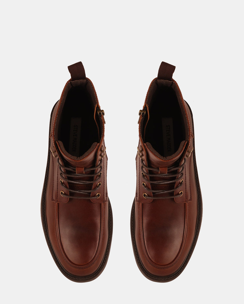 LAUGHTON COGNAC LEATHER - Men's Shoes - Steve Madden Canada