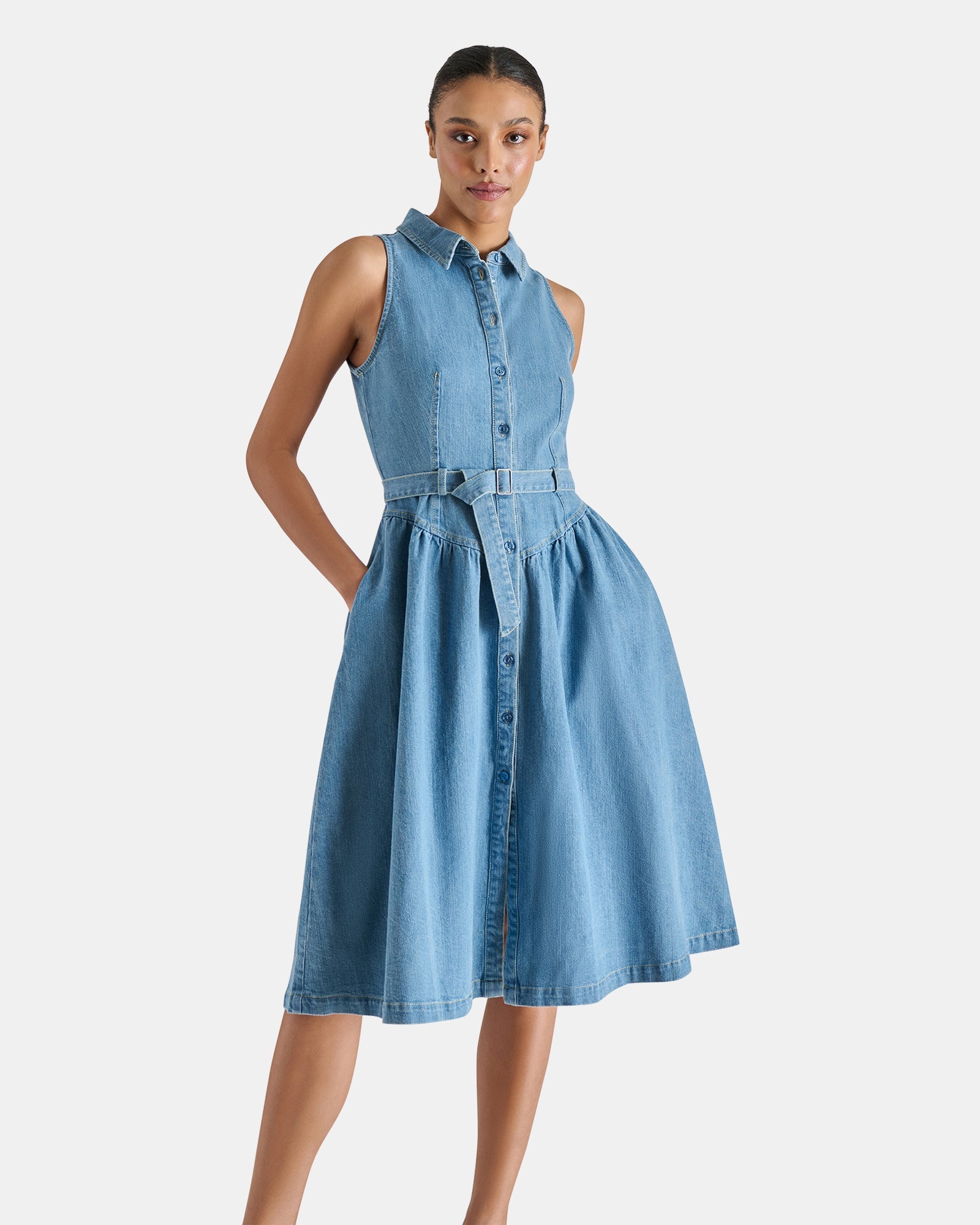 MARY DRESS DENIM - Clothing - Steve Madden Canada