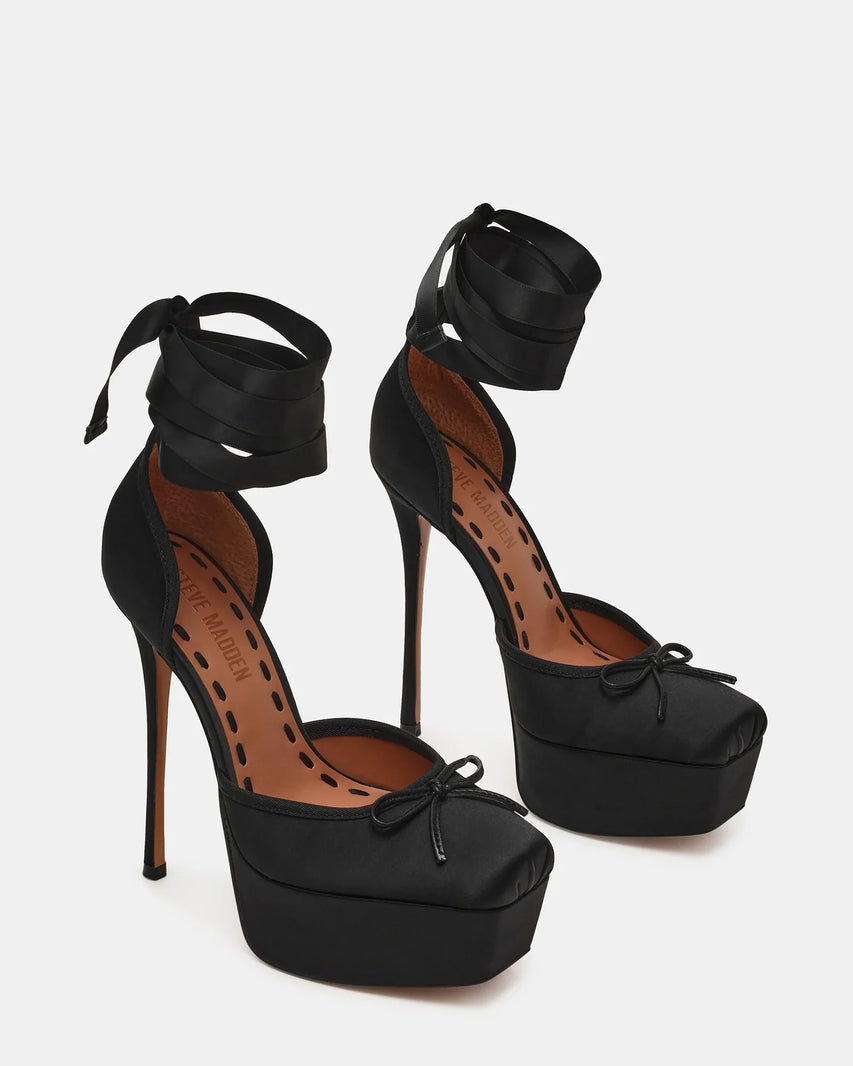 LISTEN BLACK SATIN - Women's Shoes - Steve Madden Canada