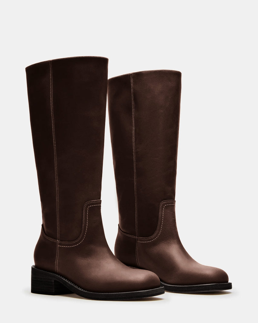 RIGGSS-W WIDE CALF BROWN LEATHER - Women's Shoes - Steve Madden Canada