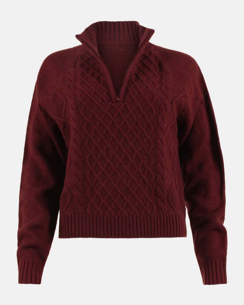 ALLY QUARTER ZIP SWEATER WINE - Clothing - Steve Madden Canada